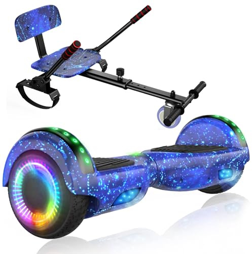 LIEAGLE Scooter With Seat Attachment, 6.5 Scooters Go Kart Combo With Colorful LED Lights & Bluetooth, For Kids Boys Girls Adults All Ages(Star Blue with Kart)