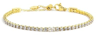 Marlù Tennis-Armband 2,5 mm weiße Zirkonia und Zirkonia in der Mitte Stahl 2BR0106G-W (PVD Gold), 19 cm, Zirkonium Legierter Stahl