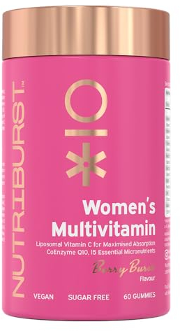 Nutriburst Women’s Multivitamin - Hormone Regulation & Support Collagen Formation - Contains 15 Micronutrients; B5, B6, B12, C, D - Vegan, Sugar Free Supplement - 60 Berry Gummies - 1 Month Supply