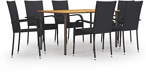 Chusui 7-TLG. Garten-Essgruppe, Gartenmöbel Set, Gartengarnitur, Garten Sitzgruppe, Lounge Set, Loungemöbel, Poly Rattan Schwarz
