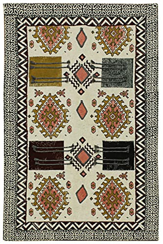 CASAVANI Beige, Schwarze Tribal-Baumwolle, handgefertigt, dekorativer böhmischer Kelim-Teppich, handgewebter Flickenteppich, Eingangsbereich für 80 x 240 cm (2,6 x 8 Fuß Läufer)
