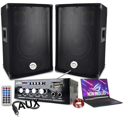 Pack sono 600W, AMPLI USB BLUETOOTH + 2 ENCEINTES 300W + DIVERS CÂBLES PA DJ SONO MIX SOIREE MAISON FAMILLE MAGASIN