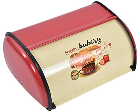 Gonetre Boîte à pain en métal pour comptoir de cuisine, grande capacité, boîte à pain avec couvercle enroulable (rouge)