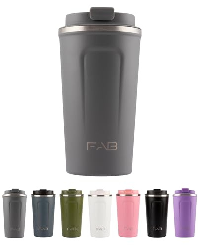 FAB Travel Mug, Reusable Coffee Cup (510ml, Grey) - Double Wall Stainless Steel with Screw Lid - Thermal Camping Cup, Vacuum Insulated for Hot and Cold Drinks, Eco-Friendly
