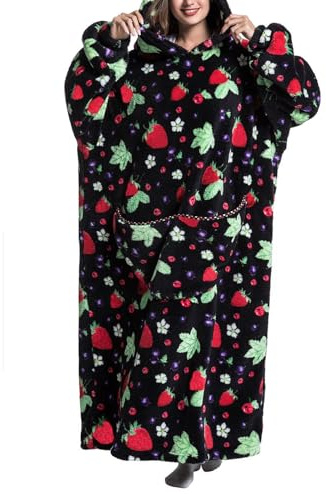 Surwin Sweat à Capuche Surdimensionné Femme Homme Dessin Animé Extra Long Couverture à Capuche avec Poche Chaude et Doux Sherpa Couverture Plaid Polaire Sweat pour Adulte Adolescents Enfant