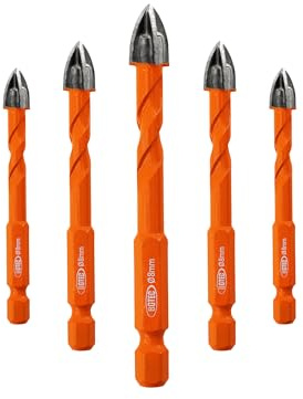 BGTEC Foret Carrelage - 5 Pièces 8MM Foret Carbure de Tungstene pour Bois, Plastique, Carreaux de Porcelaine, Céramique, Maçonnerie, Brique, Mèches universelles