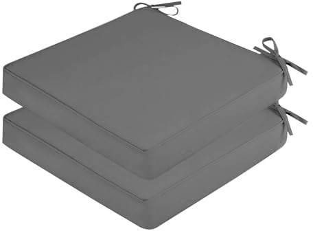 SK Studio 2er Set Stuhlkissen Outdoor wasserdicht Polsterauflage Stuhlauflage Kissen Sitzkissen Bezug abnehmbar mit Eckbändern Grau, 40x40x5cm