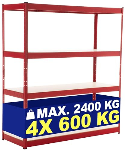 CLP Schwerlastregal 160X180X60 cm I Böden Bis Je 600 KG Belastbar I Metall-Steckregal, Farbe:rot