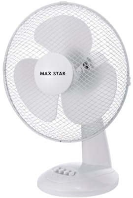 Max Star - Ventilador de Sobremesa 16 MS-2416 Potente 40W Silencioso, Rejilla Protectora, 3 Velocidades, Anti-Vuelco, Portátil, Ventilación, Hogar, Oficina, Habitación, Salón