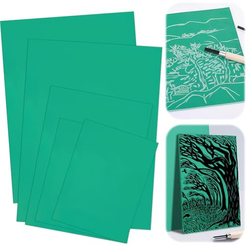 Hlimior 5 Stück Weichgummi Linoldruck Platte zum Gravieren, Grün Flache Oberfläche Linolschnitt Set für Gummi Stempel, Bastel und Druckprojekte (2A4+A5+2A6)