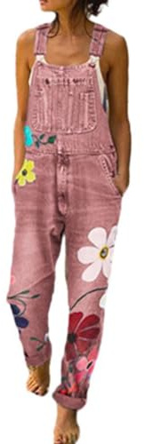 TERAZUNO Women's Dungarees Baggy Casual Jumpsuit Overall with Straps Y2K Vintage Loose Comfortable Adjustable Strap Playsuit 90s Spring Winter Autumn Sleeveless Dungarees(Pink,5XL)