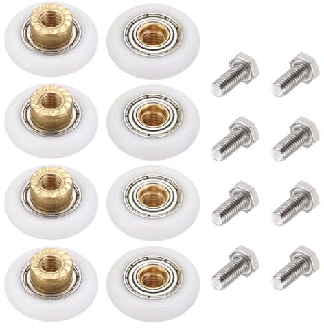 sourcing map Lot de 8 roulettes de rechange pour porte de douche, porte coulissante en verre avec vis, 25 mm de diamètre, blanc