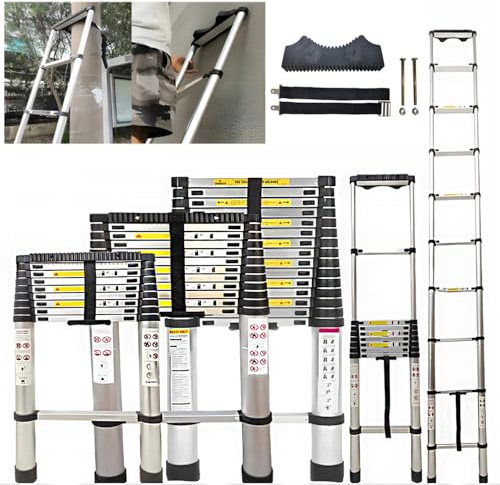 Hooha Scala telescopica 3,9 m, in alluminio, allungabile, pieghevole, leggera, resistente, con stabilizzatori, ruote e gasket, per casa e lavoro all'aperto, portata massima 150 kg