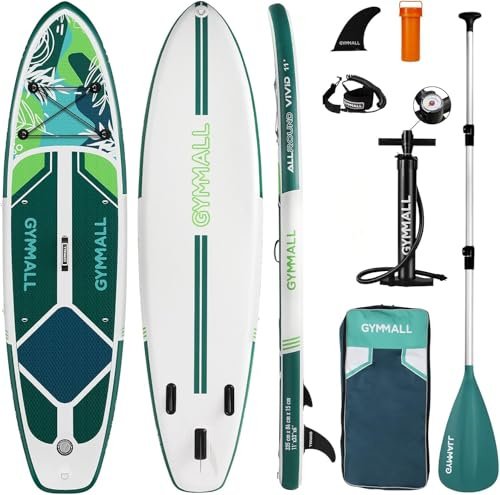 GYMMALL Paddle Gonflable Adulte, Paddle Gonflable Stand Up Sup pour Adultes & Jeunes de Tous Niveaux de Compétence, Large & Deck Antidérapant avec Accessoires Premium et Sac