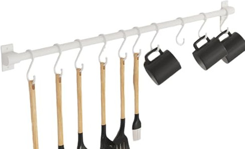 Wansiman Porta Utensili da Cucina,Barra Portautensili Cucina,Ganci Cucina,Porta Utensili Cucina da Parete,Ganci Cucina Senza Buchi,Barra Portautensili da Cucina Adesiva,Salvaspazio,Cucina