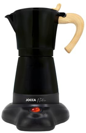 Jocca, Caffettiera Italiana Elettrica in Alluminio, 6 Tazze, Caffettiera Portatile e Manuale con Manico in Legno, Nero, Macchina da Caffè Stile Moka