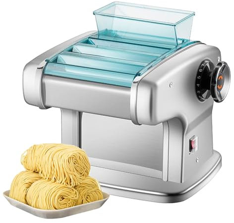 OZTYSGXM MáQuina para Hacer Pasta y Fideos: MáQuina EléCtrica para Hacer Pasta de Acero Inoxidable con 9 Configuraciones Grosor y 4 Cuchillas, MáQuina para Hacer Pasta Casera