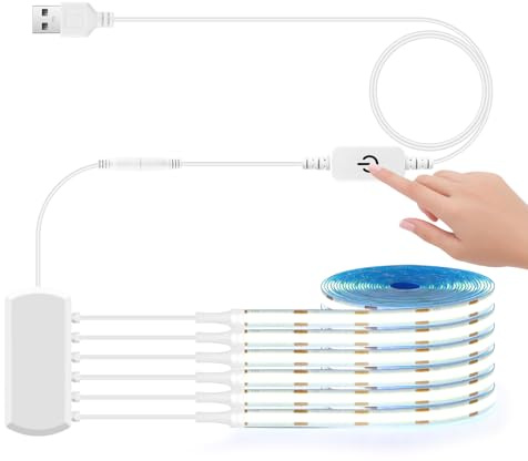 LRGBST 6 Stück 2M weiß COB LED Streifen, 5V USB dimmbarer LED COB Streifen mit Touch Dimmer Schalter für akustische Panels Showcases unter Kabinett beleuchtung