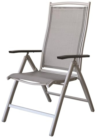 Gardissimo Gartenstuhl Hochlehner Windsor Silber/Mixed-Silber | Alu Klappstuhl, 7-Fach Verstellbare Rückenlehne, Mit Armlehne, Wetterfest Rostfrei, 120 kg Belastbar, Vormontiert