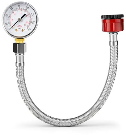 Mains Water Pressure Test Gauge, 0-11 Bar/160psi, Dual Scale, Brass Thread, Stainless Steel, 3/4 BSP to 1/2 BSP Hose Female Thread, Diagnostic Tester