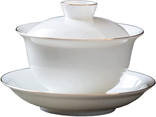 Tasses à thé Bols Service à thé Bol couvert Tasse Suet Jade Porcelaine blanche Gaiwan Tasse à thé Soupière en céramique faite à la main Service à thé pour la maison Verres Voyage Cérémonie chinoise (