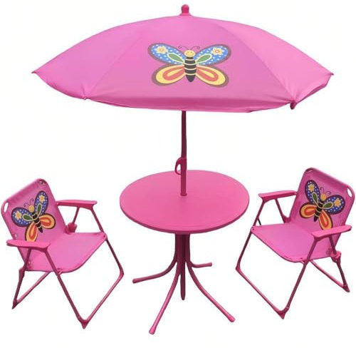 SAYEYBU Kinder-Picknicktisch, Kinder-Gartentisch Mit 2 KlappstüHlen, HöHenverstellbarer Sonnenschirm, Tragbare Kinder-GartenmöBel, FüR Terrasse, Garten Und Hinterhof,01