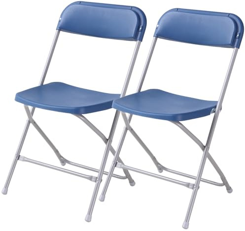 Durabull Samson Lot de 2 chaises pliantes en plastique pour intérieur et extérieur Pour salle à manger, fête, hôtellerie, école, couloir, camping, événement, etc. Design pliable et empilable Bleu