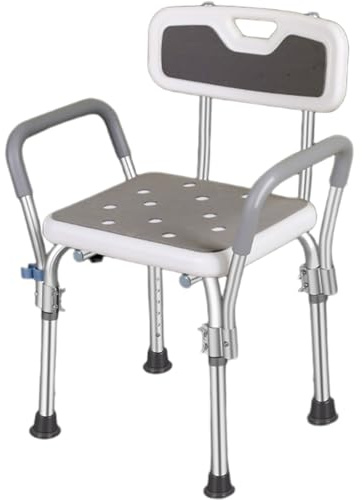 DECORN Sedia da Doccia con Schiena e Manici, Sgabello Doccia Vasca da Bagno Regolabile in Altezza, Panchina del Bagno Sedile per Anziani, disabili, Incinta, Adulto,Non Slip Rubber Pads
