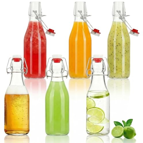 Siocok 6 PCS 250ml Glass Bottles with Stoppers, Clip Top Preserve Bottles Clear Glass Bottless with Airtight Stoppers, for Homebrewing, Beverages, Kombucha, Wine, Vinegar and Oil (250ml - 6Pack)