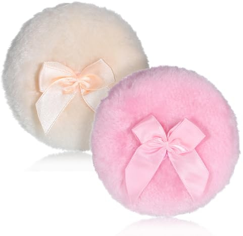 2 Pcs Large Fluffy Powder Puffs, 3.4 Inch Soft Body Powder Puff Washable Reusable Dusting Big Fluffy Puff for Wet Dry Makeup Face Body