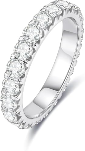 Damring - Fullt set med Moissanite-ring, med GRA-certifikat, rent 925 silver, 18K vitguldpläterad, renhet D + VVS1, Plasmaskärningsteknik. Deal för: Resor, bröllop, 54, Sterlingsilver, Moissanit