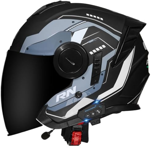 Motorrad Jethelm Mit Bluetooth ECEDOT Zertifizierung Integrierter Bluetooth Scooter Helm Herren Damen Jet Roller Helm mit Doppelvisier Offenem Helm 3/4 Brain-Cap Halbhelme