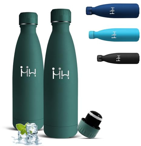 Mujigaga Gourde- 500ml- Gourde Isotherme, Bouteille Inox Sans BPA, 24h Froid & 12h Chaud, Bouteille Isotherme, Thermos Metal Anti Fuite, Bouteille d'eau pour l'École, Bureau, Voyage, Sport