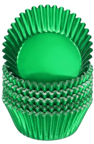 QUARKZMAN 100Pz Verde Pirottini per Frittella Carta in Alluminio, Pirottini Cupcake Metallici Dimensioni Standard Antiaderenti per Feste, Matrimoni, Compleanni
