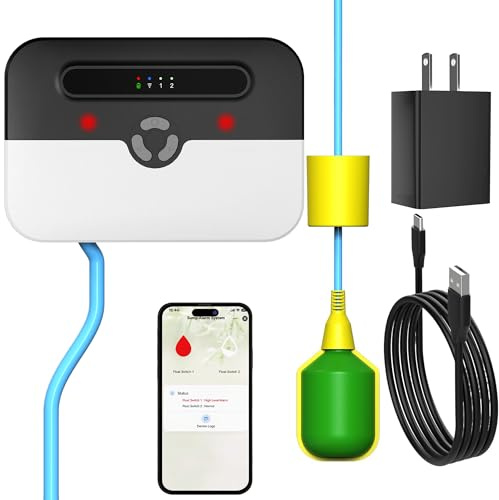 LUCKYDUO Z7PRO WiFi Wassermelder, Backup Batterie, Hoch/Niedrig, 110dB | Wassermelder mit App-Alarm, 110dB Sirene, LED, Notakku, IP65 wasserdicht, 3m Schwimmer, Keller Klärgrube Zisterne