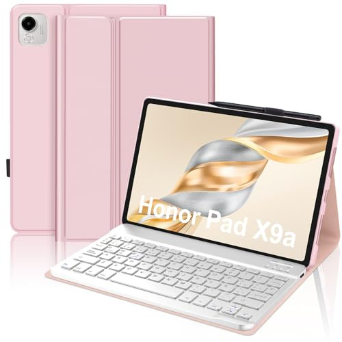 JADEMALL Funda con Teclado para Honor Pad X9a 11.5 Pulgadas, Español Ñ Teclado Bluetooth Inalámbrico con Funda Protección Delgado y Portalápices para Tableta Honor Pad X9a 11.5 2025, Rosa