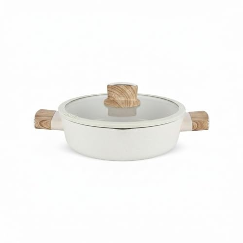 QUTTIN - Cacerola Ecook 20 cm con Tapa, Antiadherente Cerámica PFAS Free, Aluminio Reciclado, Sin Tóxicos, Apta para Inducción Gas Vitro Eléctrico Halógeno, Asas Detalle en Madera