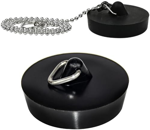2 Pcs Universal Rubber Bath Plug and Chain, Drain Stopper, Bathroom Sink Plug Replacement, Kitchen Sink Plugs Replacement, (Size 45mm To 47mm, Chain 40cm)