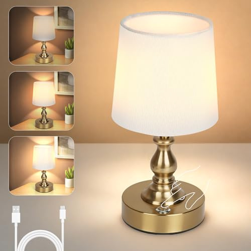 AUAUY Lamparas Mesita Noche Mesa Sin Cable, con batería de 5200 mAh, Oro