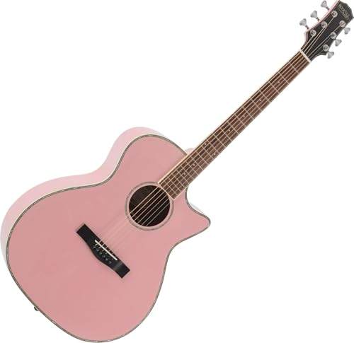 Rocktile WSC-150C-PK Westerngitarr – 6-strängad Grand Auditorium akustisk gitarr med Cutaway – massiv granfilt och mahognykropp – rosengreppbräda – glansig finish – rosa