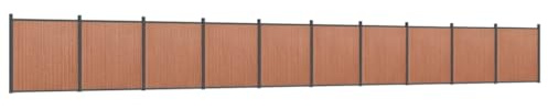 Yisssmeng Clôture de jardin en WPC - 1737 x 186 cm - Marron - Avec poteaux en aluminium - Robuste et durable - Pour jardin, terrasse, balcon, extérieur