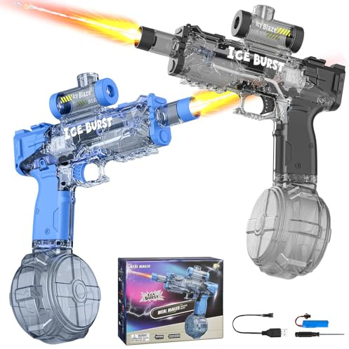 Elektrische Wasserpistole für Kinder Erwachsene, Vollautomatische Spritzpistole mit LED-Licht & Sound, 360ml Tank & 8m Reichweite, USB Akku Water Gun Spielzeug für Sommer Garten Pool Strand