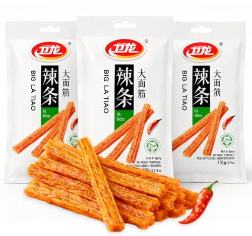 Snack Piccante Latiao 3 Confezioni da 106g – Bastoncini Speziati Cinesi – Gusto Hot & Spicy con Olio e Sesamo – Snack Street Food Asiatico – Latiao