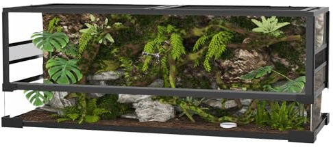 Terrarium für Reptilien, Horizontal, 92 x 47 x 47 cm, mit Schloss, Tür für Lebensmittel, Belüftung und 360°-Ansicht, aus Glas und Aluminium, für Schlangen, Eidechsen und Schildkröten