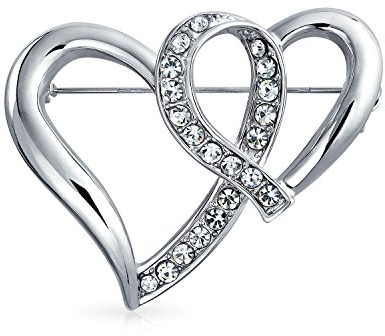 Épingle De Mariage Romantique En Cristal Clair Brillant Pour La Mode Nuptiale - Grande Déclaration - Épingle Pour Femme En Forme De Cœur Doublement Imbriqué - Plaqué Argent