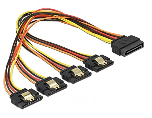 Delock Cable SATA de 15 pines de alimentación macho con función de bloqueo > SATA de 15 pines hembra de alimentación 4 x rectos, 30 cm