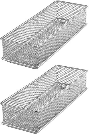 YBM HOME Silver Mesh Drawer Cabinet and or Shelf Organizer Bins, School Supply Holder Office Desktop Organizer Basket (2, 3x9x2 Inch)