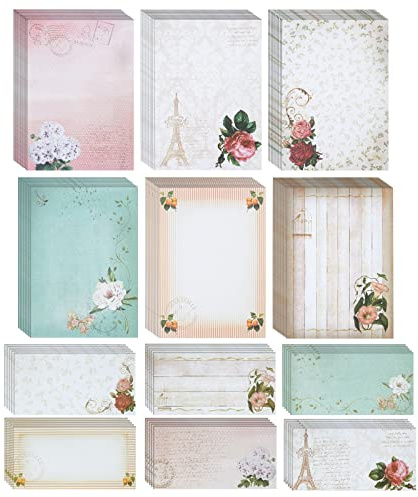 90 Piece Vintage Letter Writing Paper Set (60 Floral Stationery and 30 Matching Envelopes)