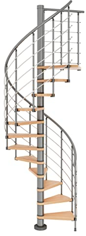 DOLLE Spindeltreppe Oslo Buche lackiert 12 Stufen / 13 Steigungen Höhe 273-299 cm Durchmesser 120 cm Unterkonstruktion Grau pulverbeschichtet