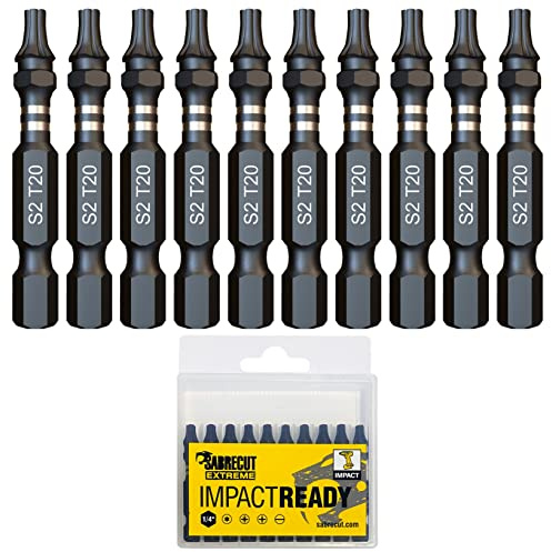 SabreCut 10pcs SCTX2050_10 50mm T20 TX20 Impact Schrauberbits Robust | Geschmiedete Präzisionsspitzen und wärmebehandelter Torsionsstahl verbessern Schlagfestigkeit und Haltbarkeit